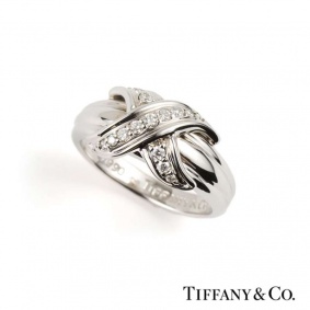Tiffany & Co. 18k White Gold Diamond Set Schlumberger Ring